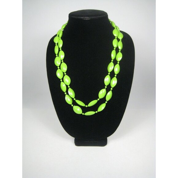 Necklace Jewelry Faceted Plastic Bead Vintage 1970 Strand Neon Green Estate 52in - Picture 2 of 4